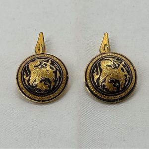 Vintage Damascene Gold And Black Dragon Cufflinks, Asian Dragon